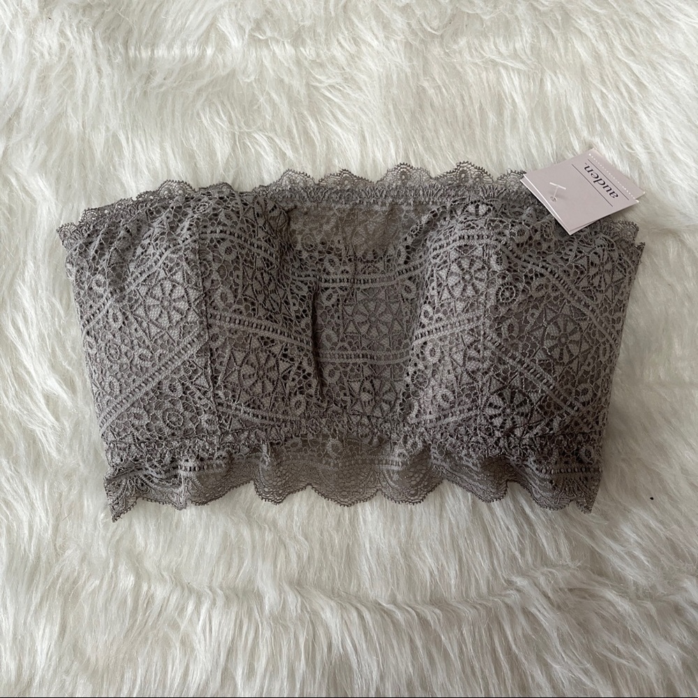 *LACE BANDEAU STRAPLESS BRA - Gray Bralette Crop Tube Top M NWT